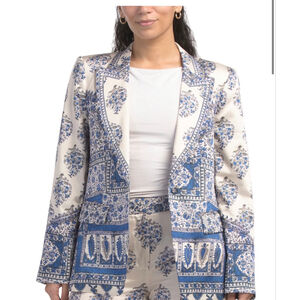 Cinq a Sept Ivory & Blue Floral Print Blazer new!
